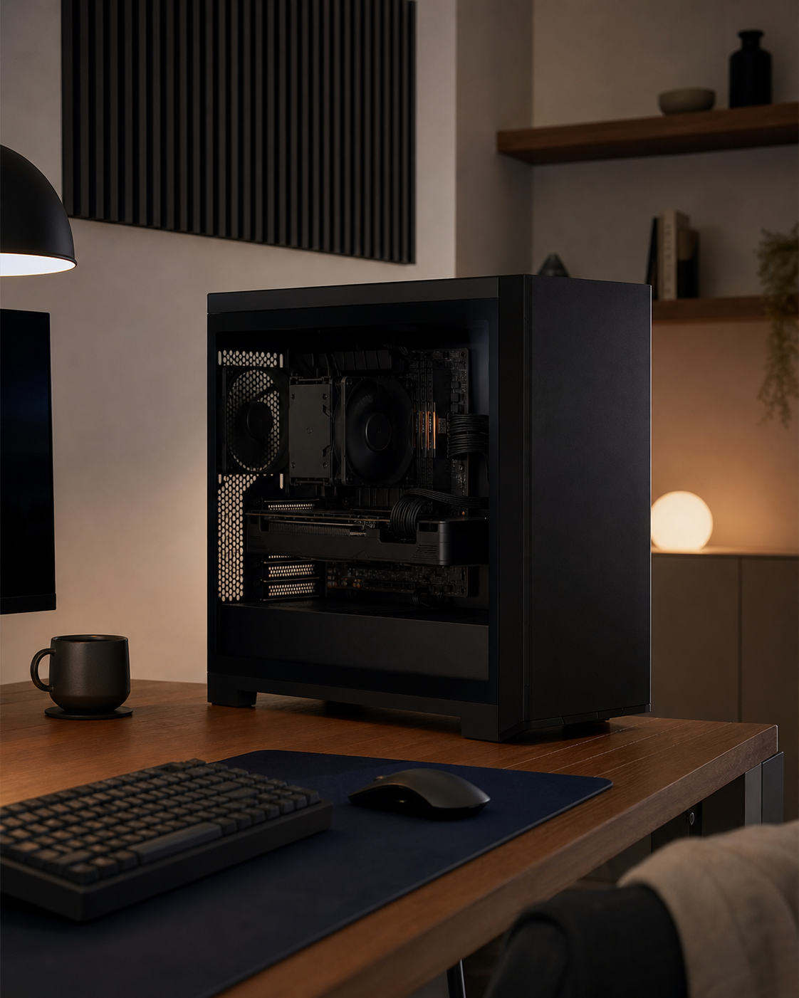 PC gaming sur mesure avec boîtier ventilé et câblage ordonné