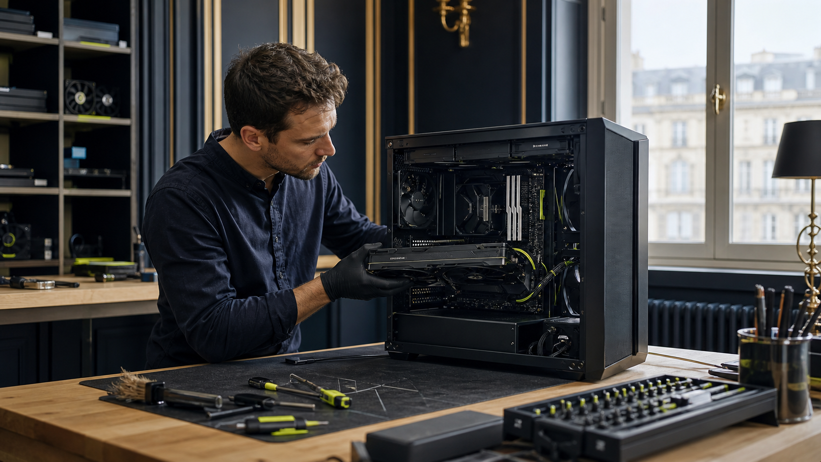 Assemblage méthodique d'un ordinateur personnalisé sur établi technique
